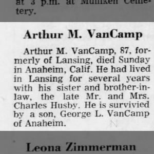 Obituary for Arthur M. VanCamp