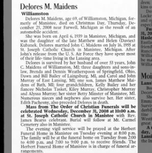 Obituary for Delores M. Maidens